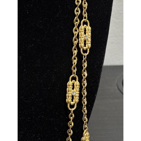 Camrose & Kross JBK Gold Tone Rhinestone Paper Clip Necklace Double Chain 26-33” - Picture 5 of 8